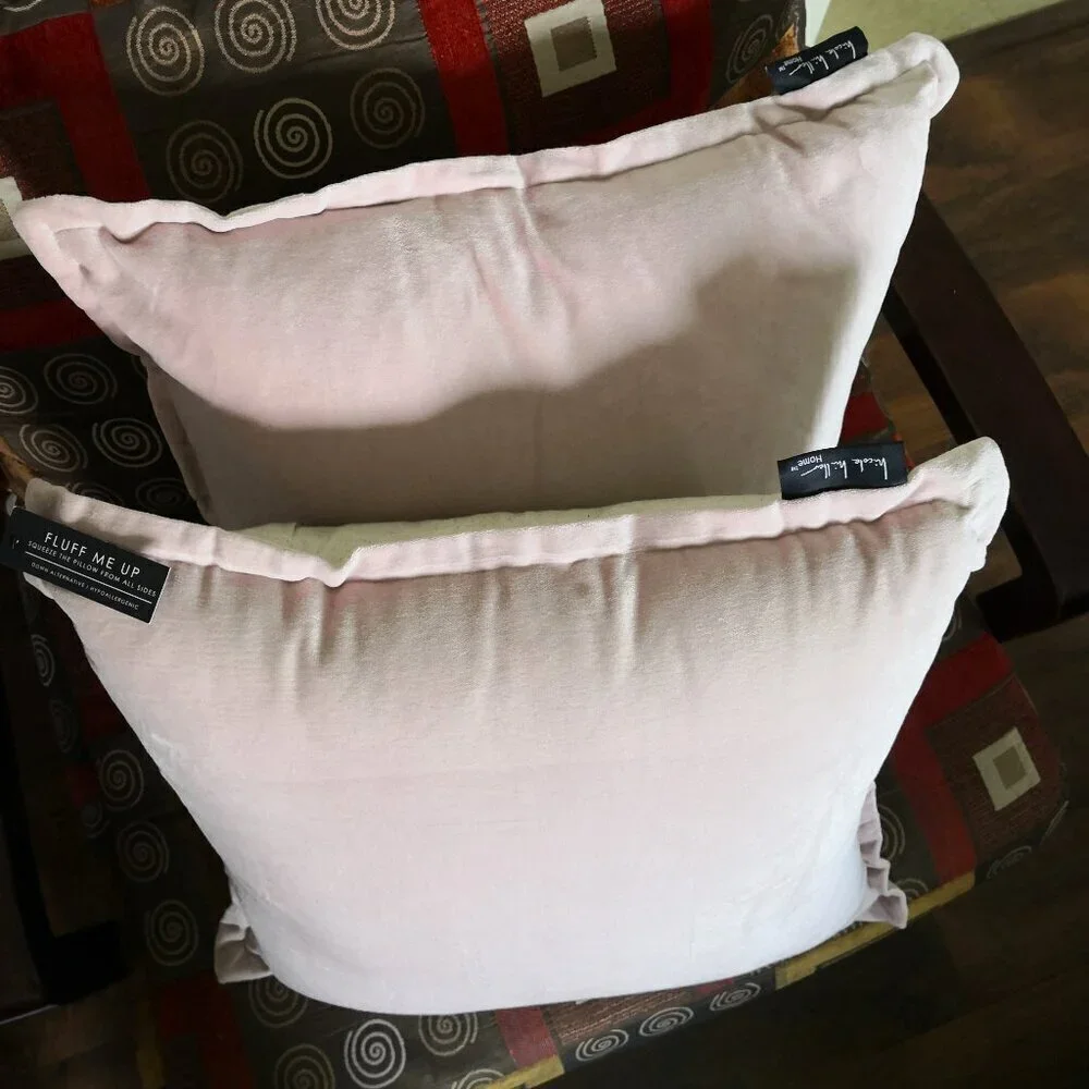 2 Pack Nicole Miller 100% Cotton Velvet Accent Pillows Soft Blush/Sand Color